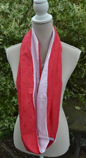 Snood corail petits coeurs, blanc lurex argent