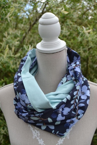 Snood bleu fleuri, vert d'eau